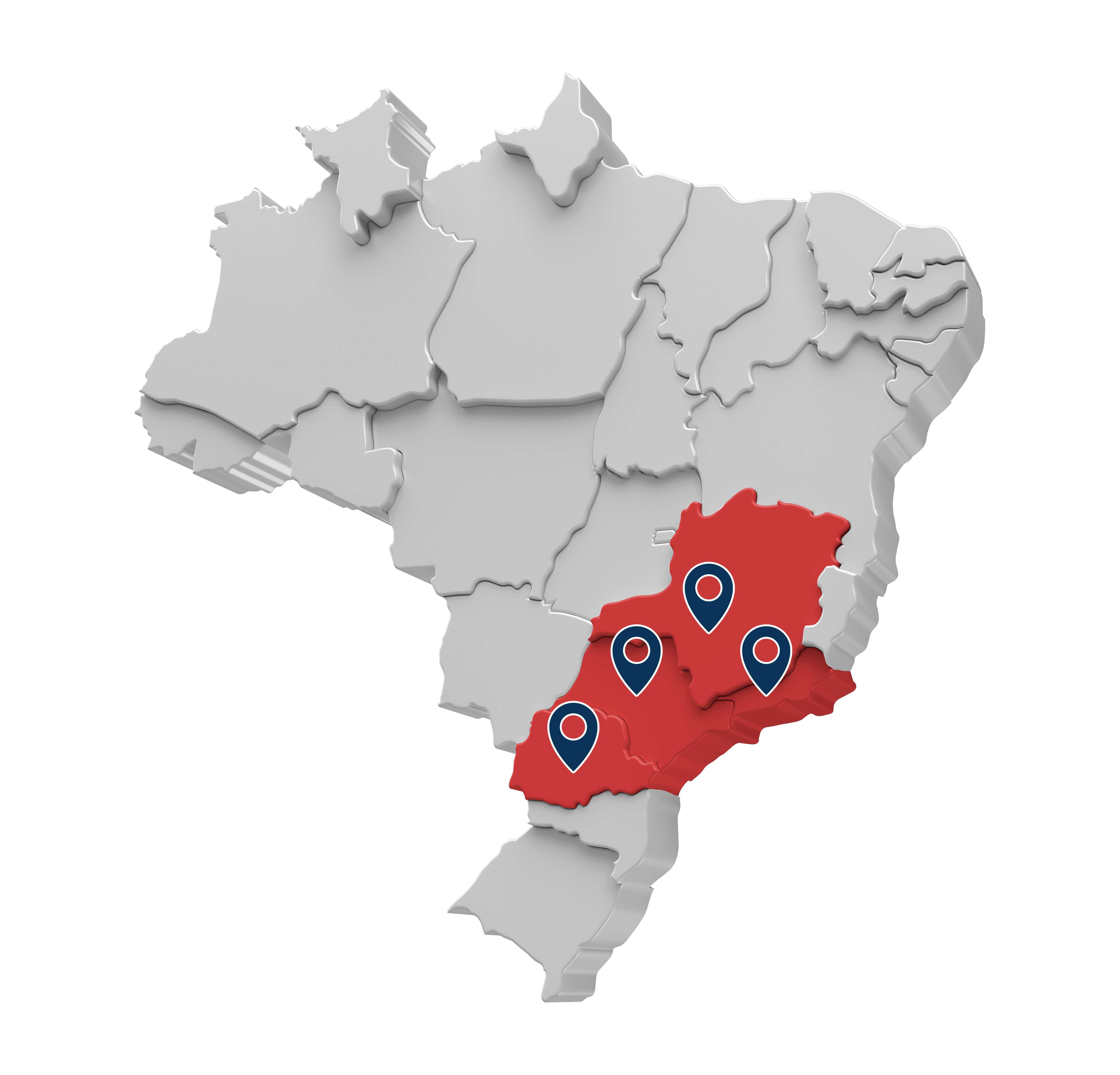 Mapa do Brasil — áreas de atuação Sul e Sudeste